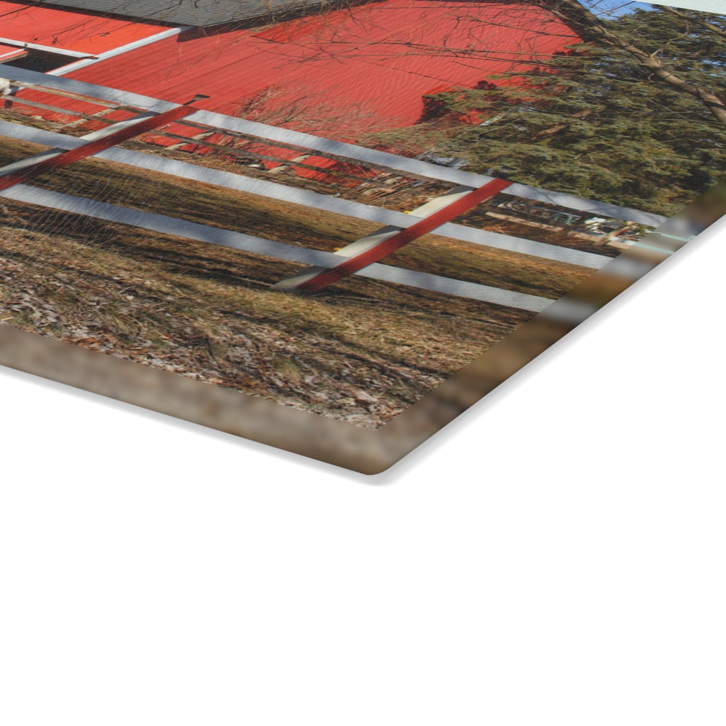 U R There Photography Wolcott Red and Filly Rustic Farmhouse Tempered-Glass Cutting Board