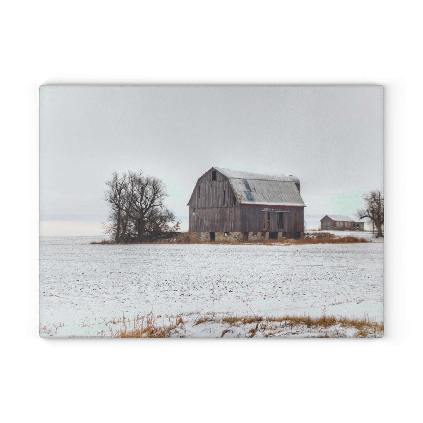 Barn Boutique Rustic Tempered-Glass Cutting Board| Frenchline Road Grey in Winter