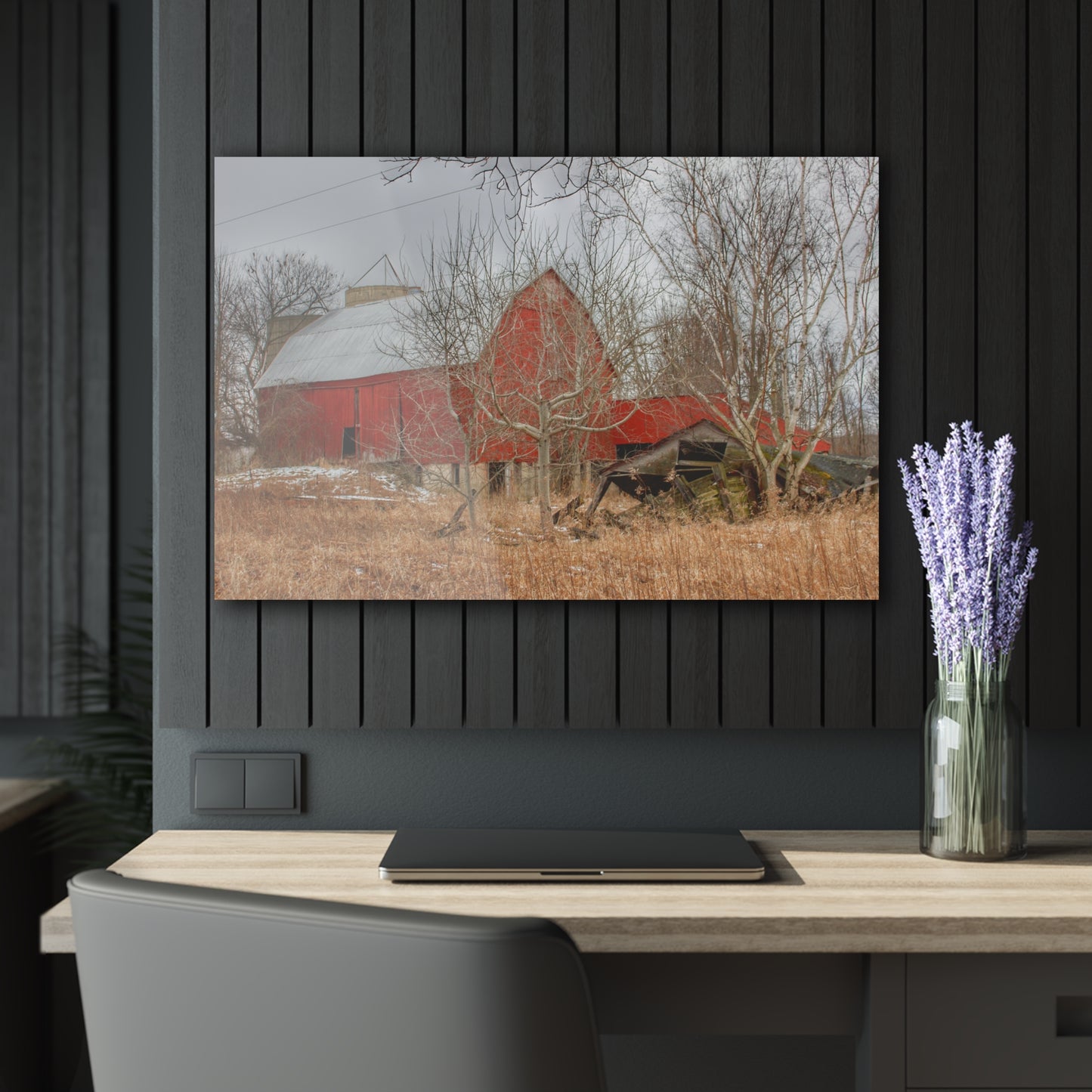 U R There Photography North Five Lakes Road Red Rustic Farmhouse Acrylic Wall Print