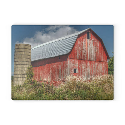 U R There Photography Columbiaville Red in Summer I Rustic Farmhouse Tempered-Glass Cutting Board