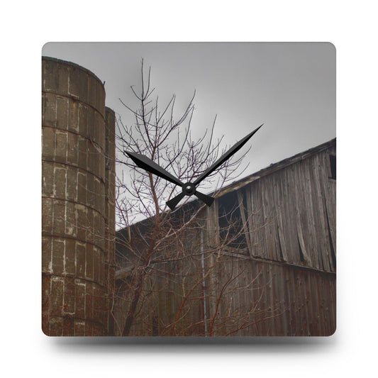 Brandon Hill Grey Rustic Farmhouse Acrylic Analog Wall Clock 10.75'' × 10.75'' (Square)