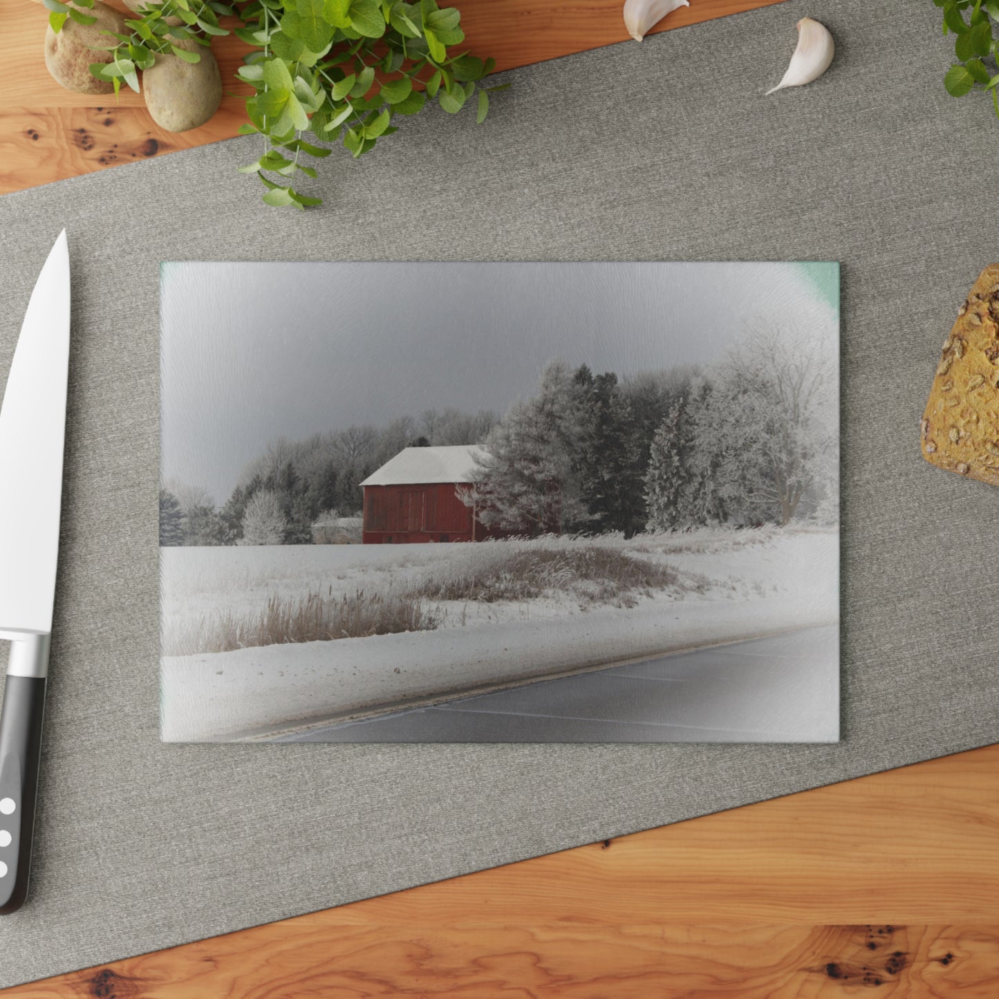 U R There Photography Farm on the Curve Rustic Farmhouse Tempered-Glass Cutting Board