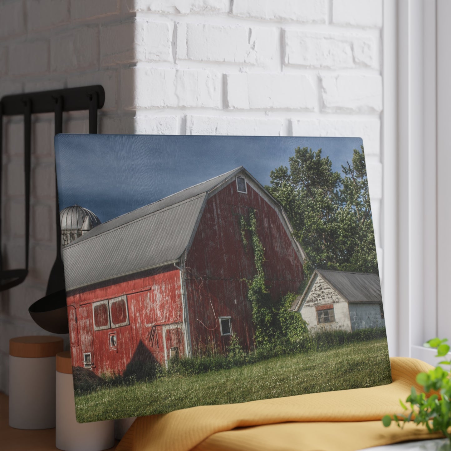 U R There Photography Stanley Road Red in Summer I Rustic Farmhouse Tempered-Glass Cutting Board
