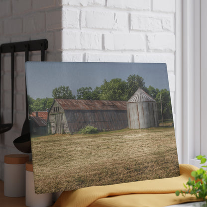 U R There Photography Hough Road Green Quonset II Rustic Farmhouse Tempered-Glass Cutting Board