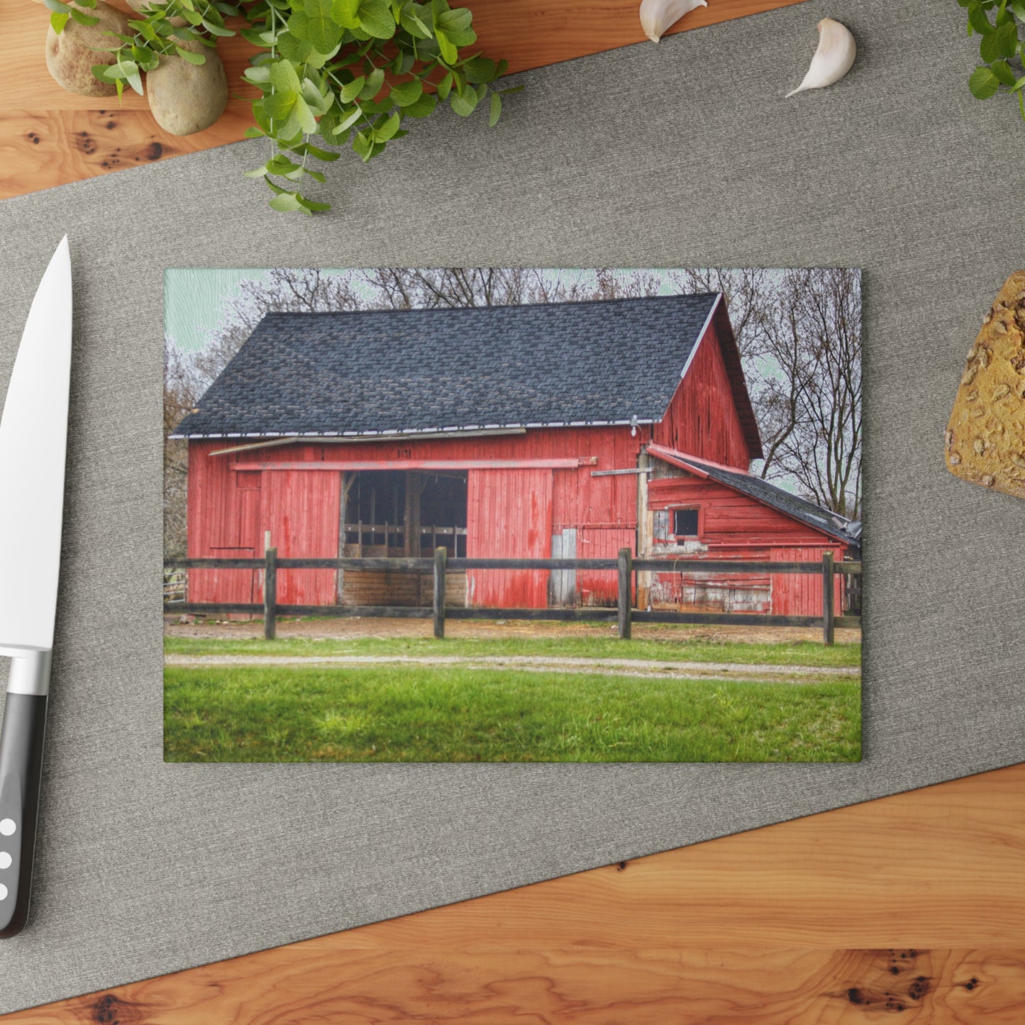 U R There Photography M-21 Roadside Stable II Rustic Farmhouse Tempered-Glass Cutting Board