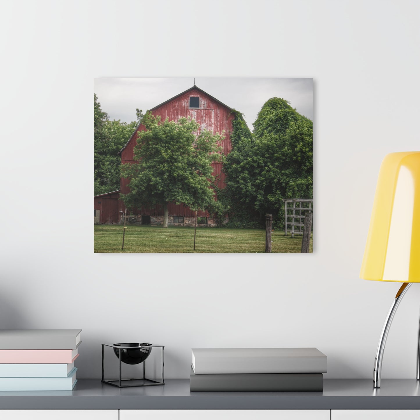 U R There Photography Otter Lake Road Hidden Red Rustic Farmhouse Acrylic Wall Print