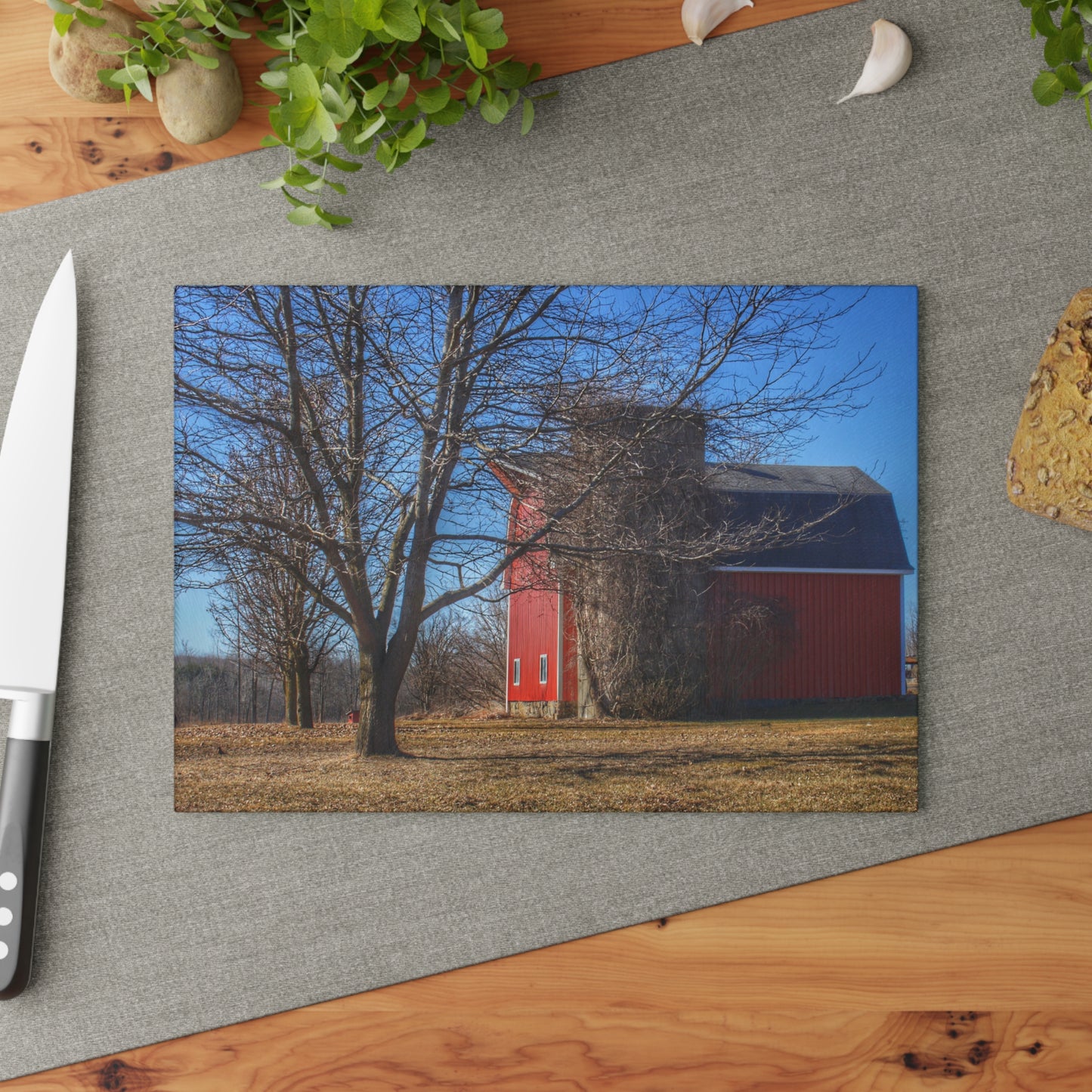U R There Photography Leonard Road Red Rustic Farmhouse Tempered-Glass Cutting Board 8"x 11"