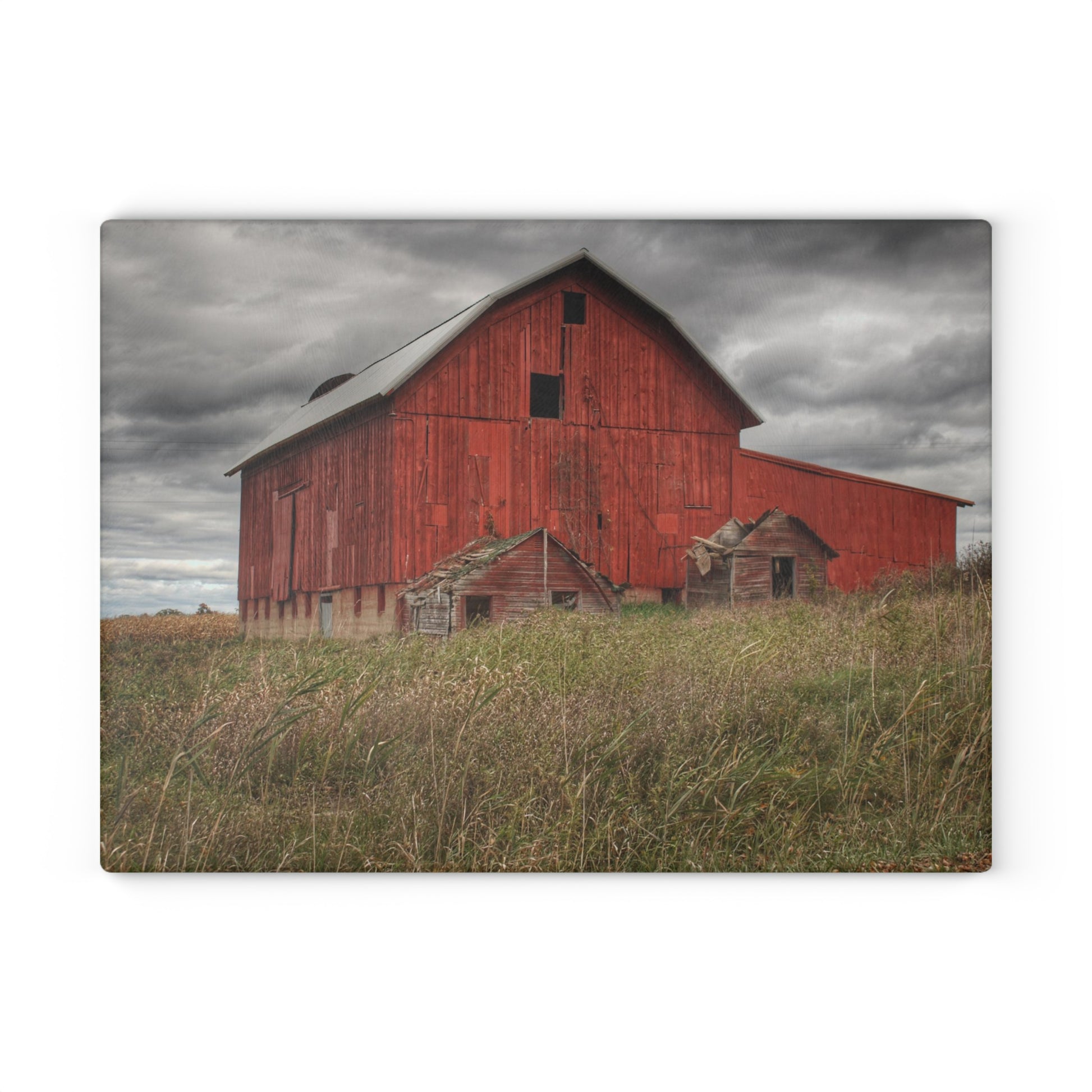 U R There Photography Horton Hilltop Red I Rustic Farmhouse Tempered-Glass Cutting Board 8" x 11" Rectangle