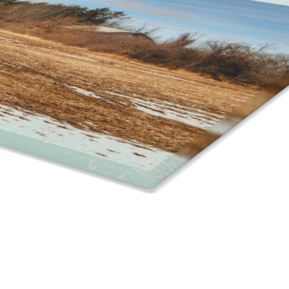 U R There Photography North Hunt Road Farm II Rustic Farmhouse Tempered-Glass Cutting Board
