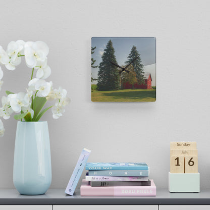 U R There Photography Small Red Barn Beneath the Pines Rustic Farmhouse Acrylic Analog Wall Clock 10.75'' × 10.75'' (Square)