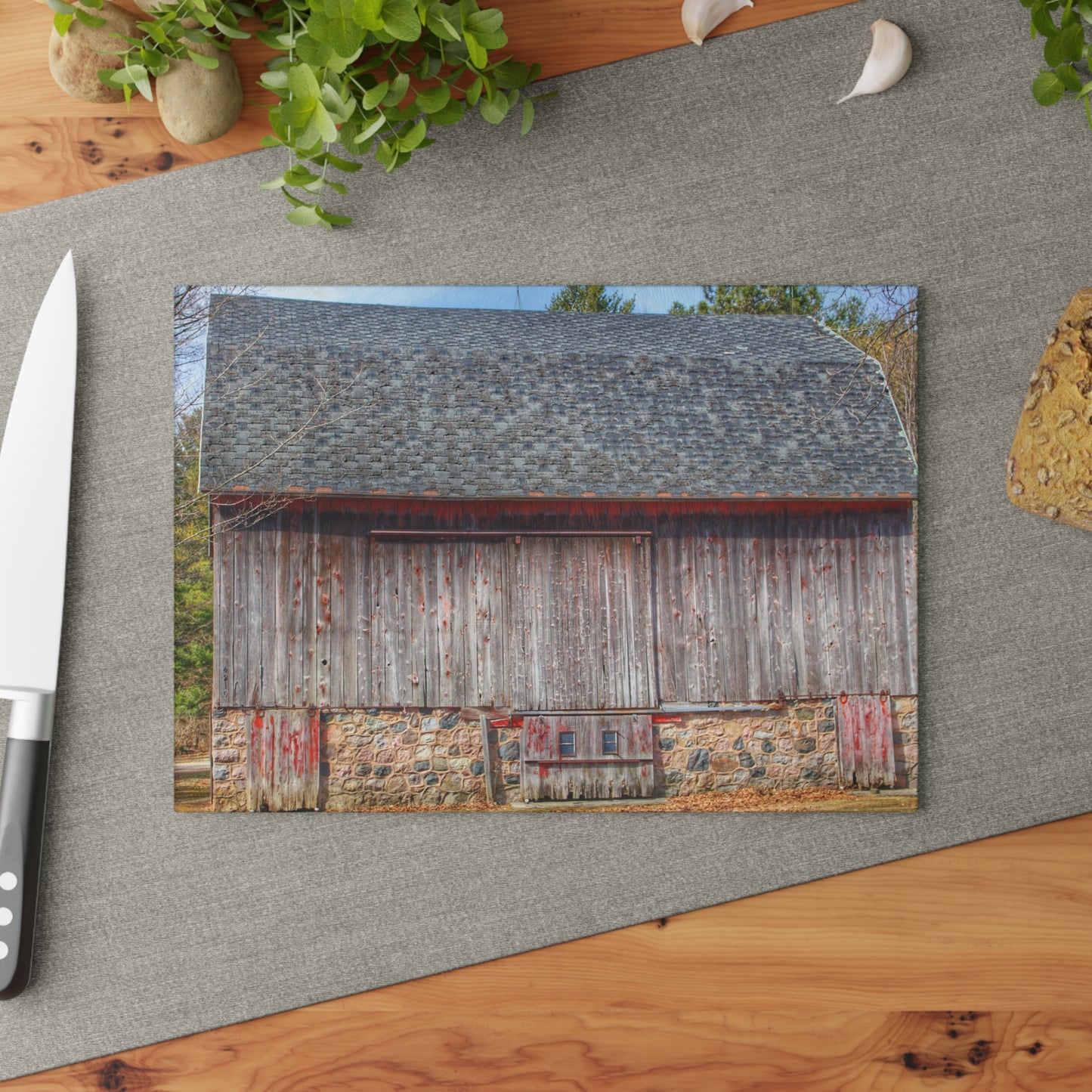 U R There Photography Leix Road Stone Red Rustic Farmhouse Tempered-Glass Cutting Board