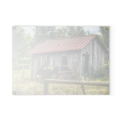U R There Photography Silverwood Rusted Grey Shack Rustic Farmhouse Tempered-Glass Cutting Board