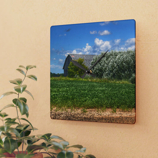 U R There Photography Lake Road Grey Rustic Farmhouse Acrylic Analog Wall Clock