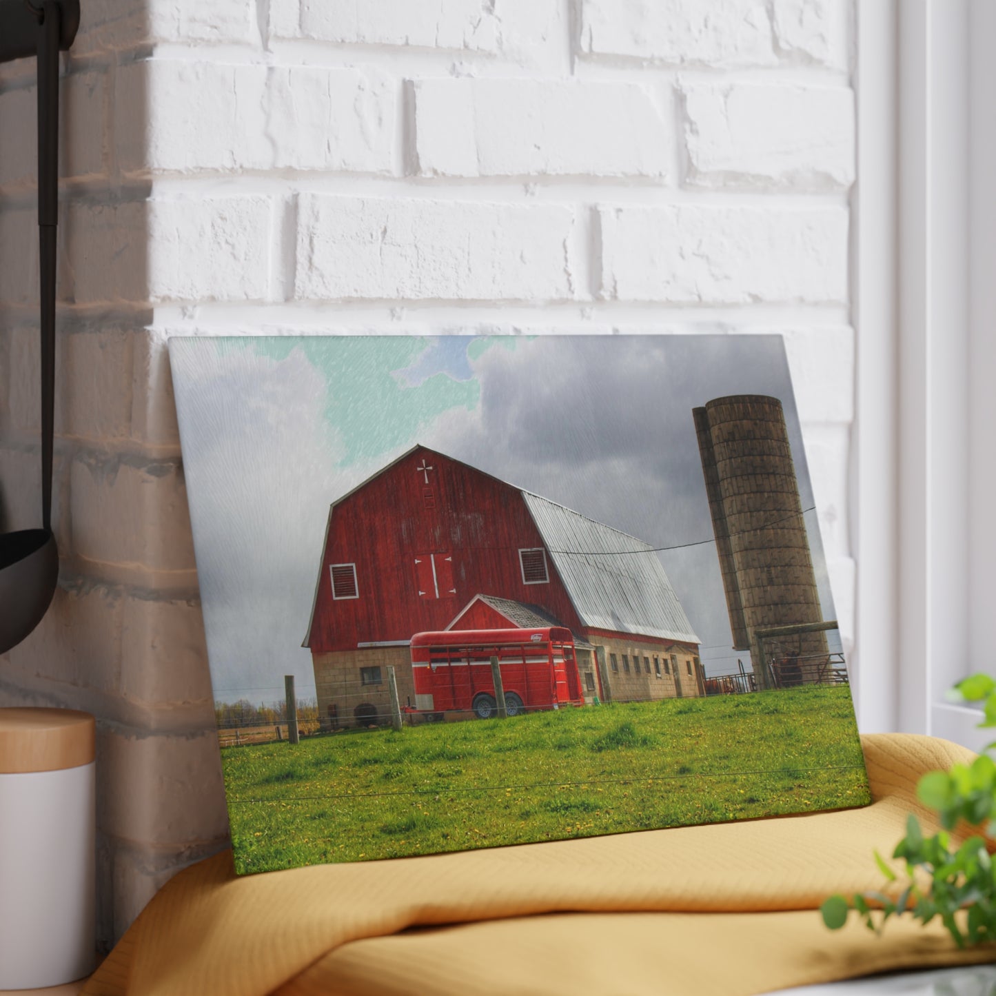 U R There Photography Clothier Road Red and Silo Rustic Farmhouse Tempered-Glass Cutting Board