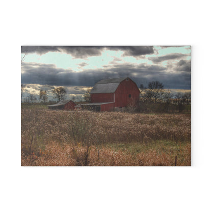 U R There Photography Booth Road Cow Barn II Rustic Farmhouse Tempered-Glass Cutting Board