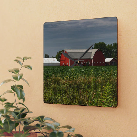 U R There Photography Townline Road Red Rustic Farmhouse Acrylic Analog Wall Clock