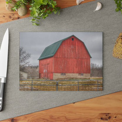 U R There Photography Lonsberry Red Rustic Farmhouse Tempered-Glass Cutting Board