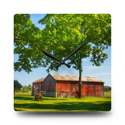 U R There Photography Hunters Creek Little Red Cow Barn Rustic Farmhouse Acrylic Analog Wall Clock