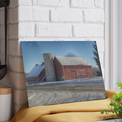 U R There Photography Metamora Red in Winter Rustic Farmhouse Tempered-Glass Cutting Board