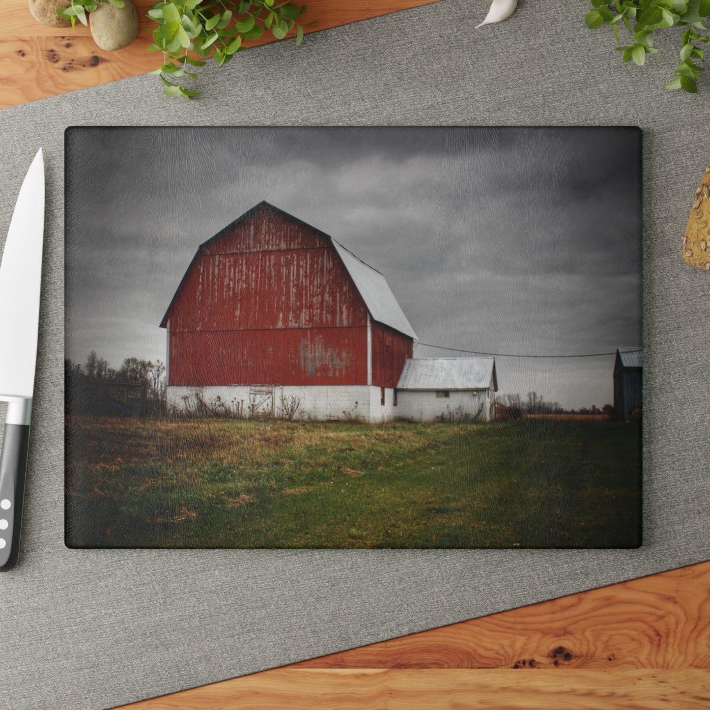 U R There Photography Mills Road Red II Rustic Farmhouse Tempered-Glass Cutting Board