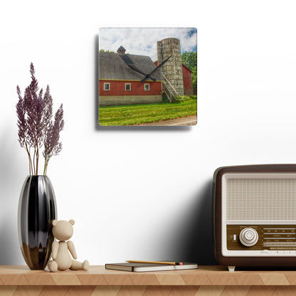 U R There Photography Metamora Red Silo Rustic Farmhouse Acrylic Analog Wall Clock