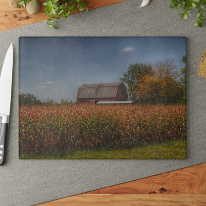 U R There Photography Clifford Road Red III Rustic Farmhouse Tempered-Glass Cutting Board