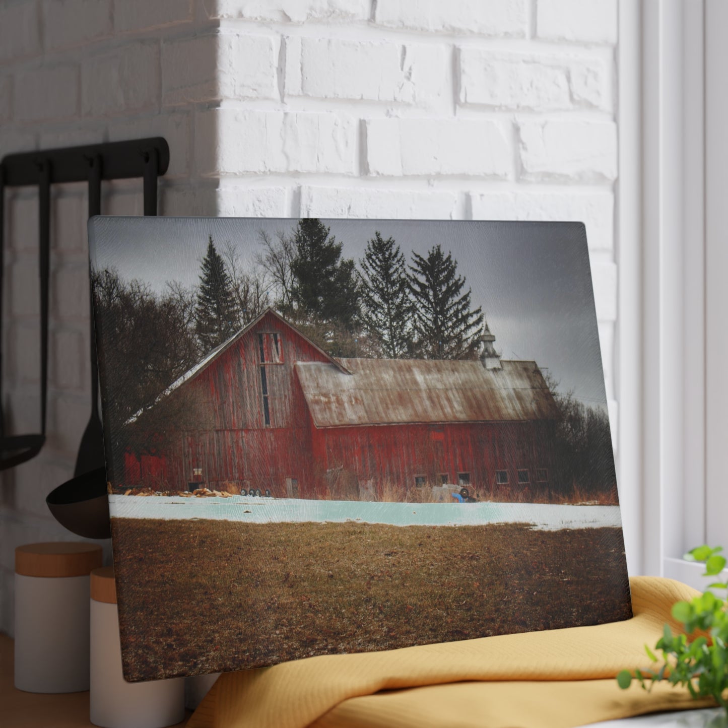 U R There Photography Blacks Corners Road Red Rustic Farmhouse Tempered-Glass Cutting Board