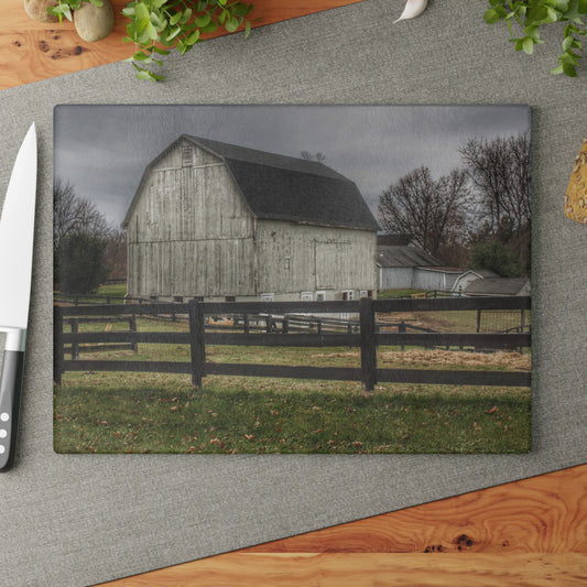 U R There Photography Roadside White Beyond the Fences Rustic Farmhouse Tempered-Glass Cutting Board