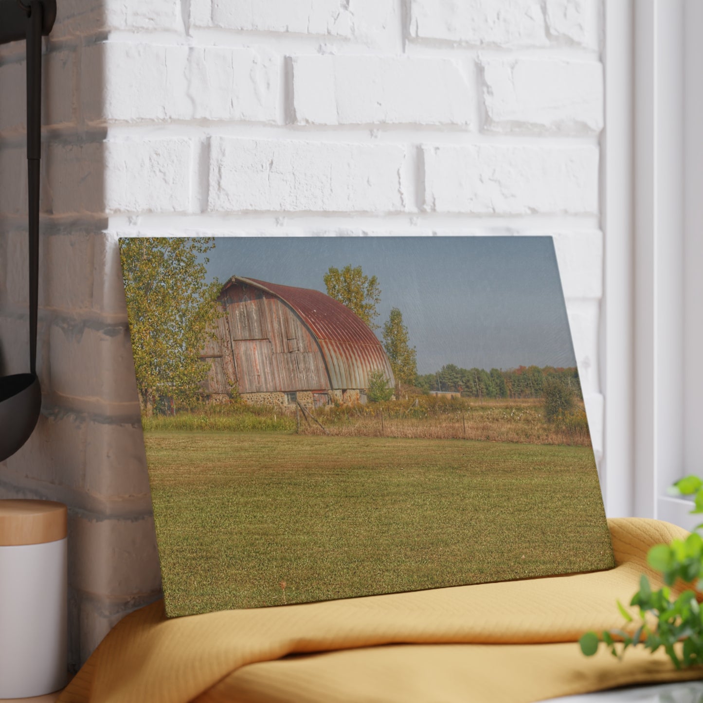 U R There Photography Snover Quonset Grey Rustic Farmhouse Tempered-Glass Cutting Board