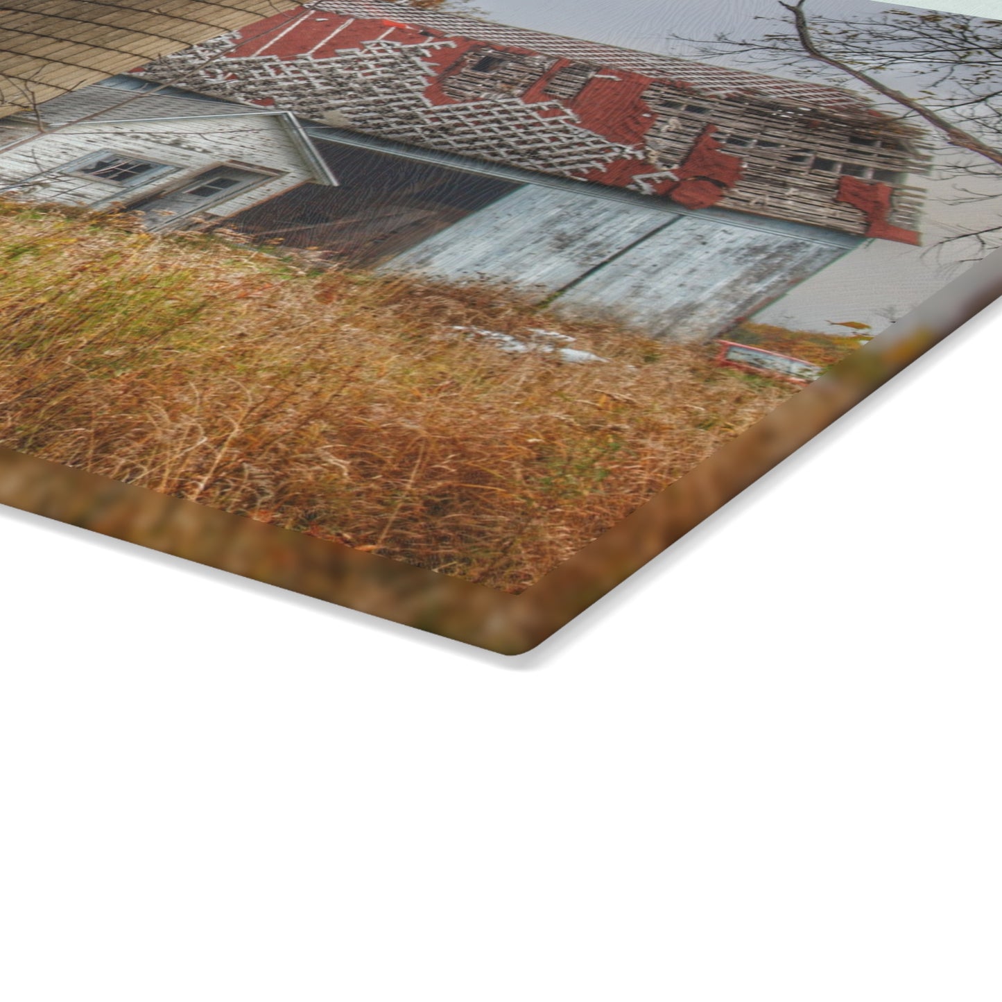U R There Photography Hill Road Roadside Grey I Rustic Farmhouse Tempered-Glass Cutting Board