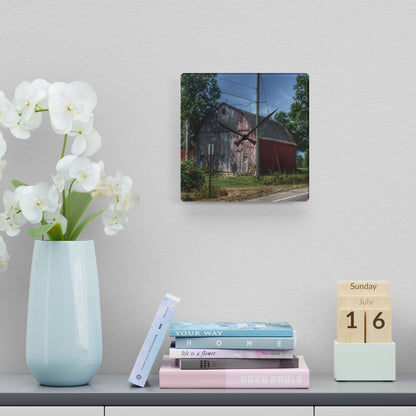 U R There Photography Roods Lake Road Red II Rustic Farmhouse Acrylic Analog Wall Clock