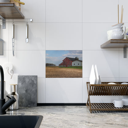 U R There Photography Cedar Creek Road Saltbox Red Rustic Farmhouse Decorative Ceramic Tile