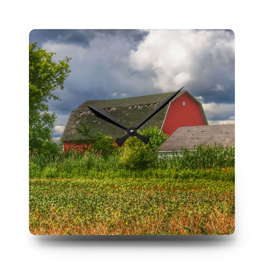 Shelby Red IV Rustic Farmhouse Acrylic Analog Wall Clock 10.75'' × 10.75'' (Square)
