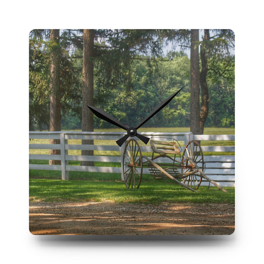 Thornville Buggy and Fence Rustic Farmhouse Acrylic Analog Wall Clock 10.75'' × 10.75'' (Square)