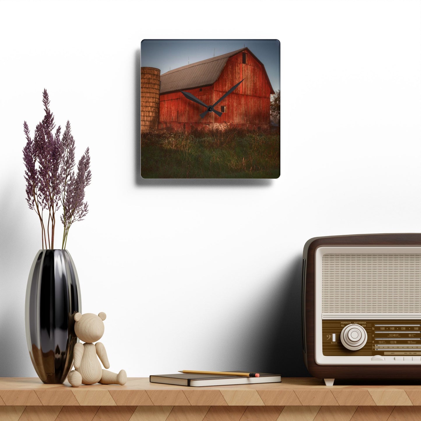 U R There Photography Columbiaville Red II Rustic Farmhouse Acrylic Analog Wall Clock