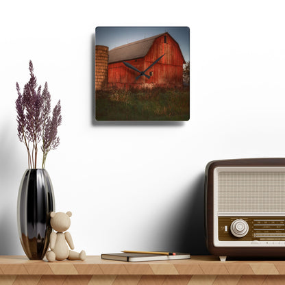 U R There Photography Columbiaville Red II Rustic Farmhouse Acrylic Analog Wall Clock