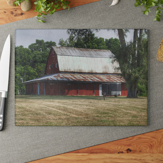 U R There Photography West Hurd Road Red Rustic Farmhouse Tempered-Glass Cutting Board