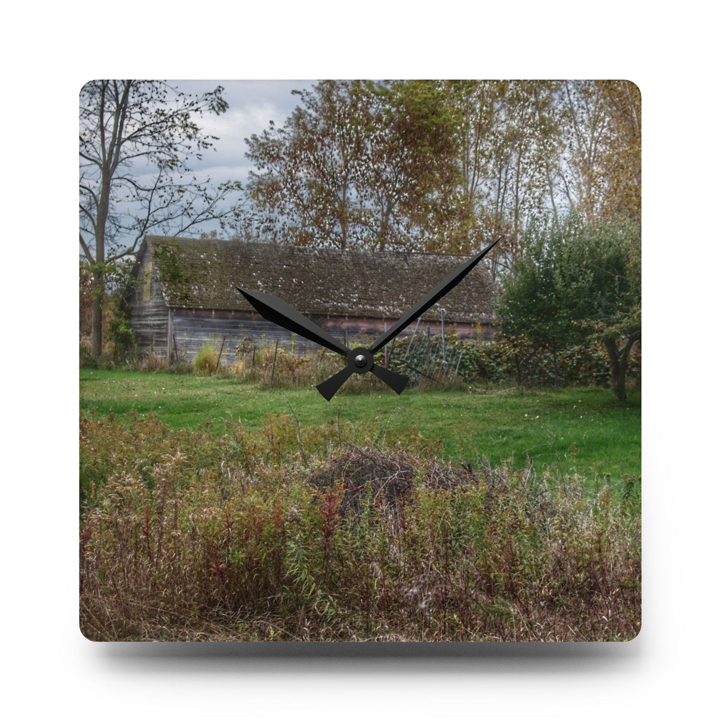 U R There Photography Grey Shack of Elmwood Rustic Farmhouse Acrylic Analog Wall Clock