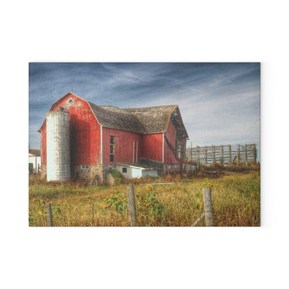 U R There Photography Hurd Corners Red I Rustic Farmhouse Tempered-Glass Cutting Board