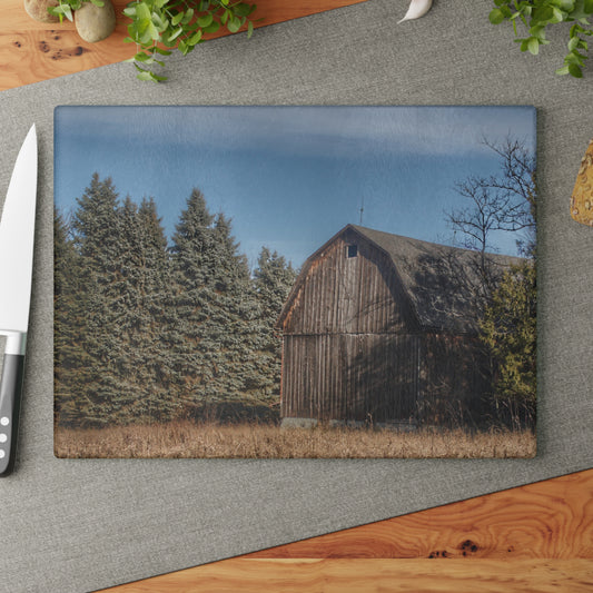 U R There Photography Washburn Old Grey Rustic Farmhouse Tempered-Glass Cutting Board