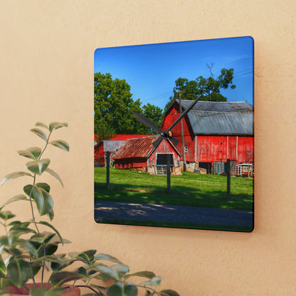 U R There Photography Frances Road Reds I Rustic Farmhouse Acrylic Analog Wall Clock