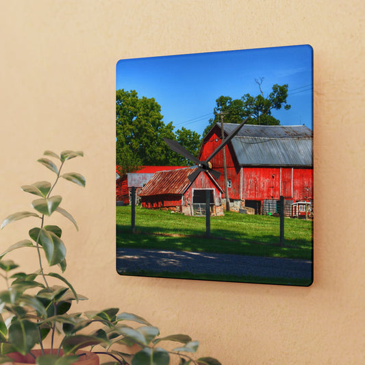 U R There Photography Frances Road Reds I Rustic Farmhouse Acrylic Analog Wall Clock