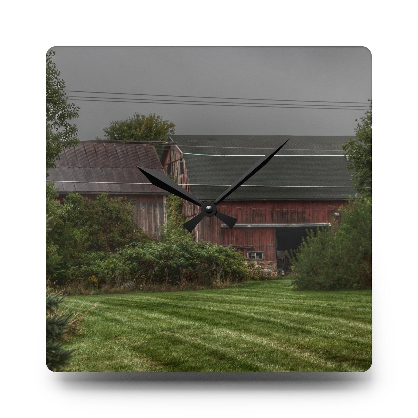 U R There Photography Bowers Road Grey Duo II Rustic Farmhouse Acrylic Analog Wall Clock
