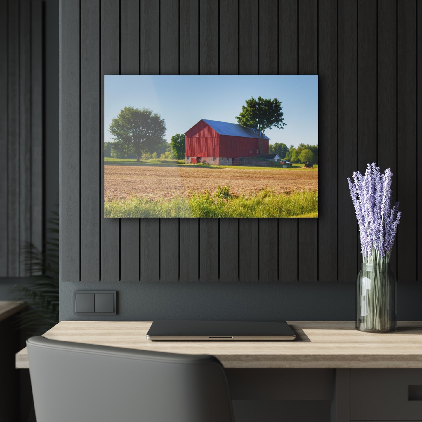 U R There Photography Morris Road Red Rustic Farmhouse Acrylic Wall Print