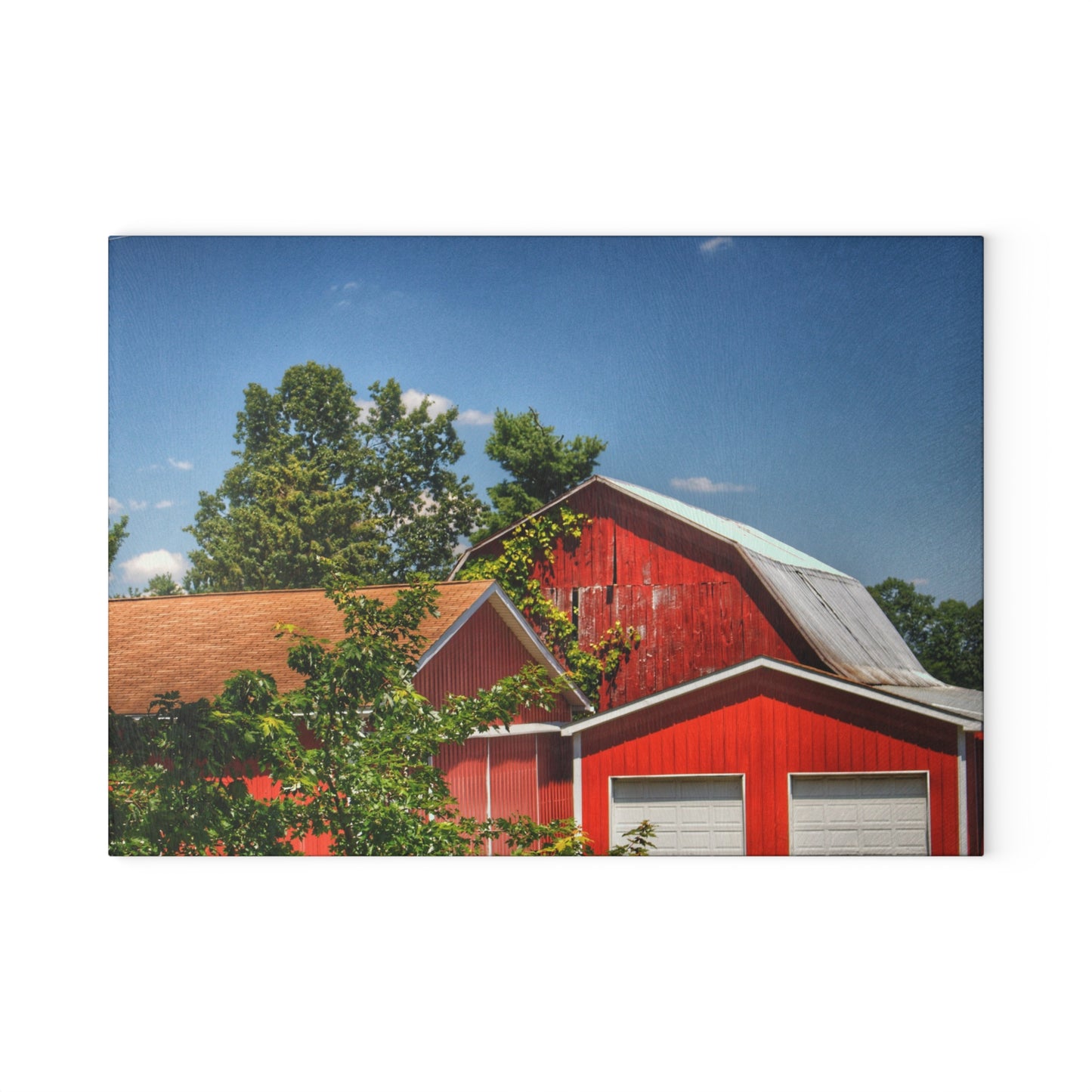 U R There Photography McKeen Lake Road Reds I Rustic Farmhouse Tempered-Glass Cutting Board