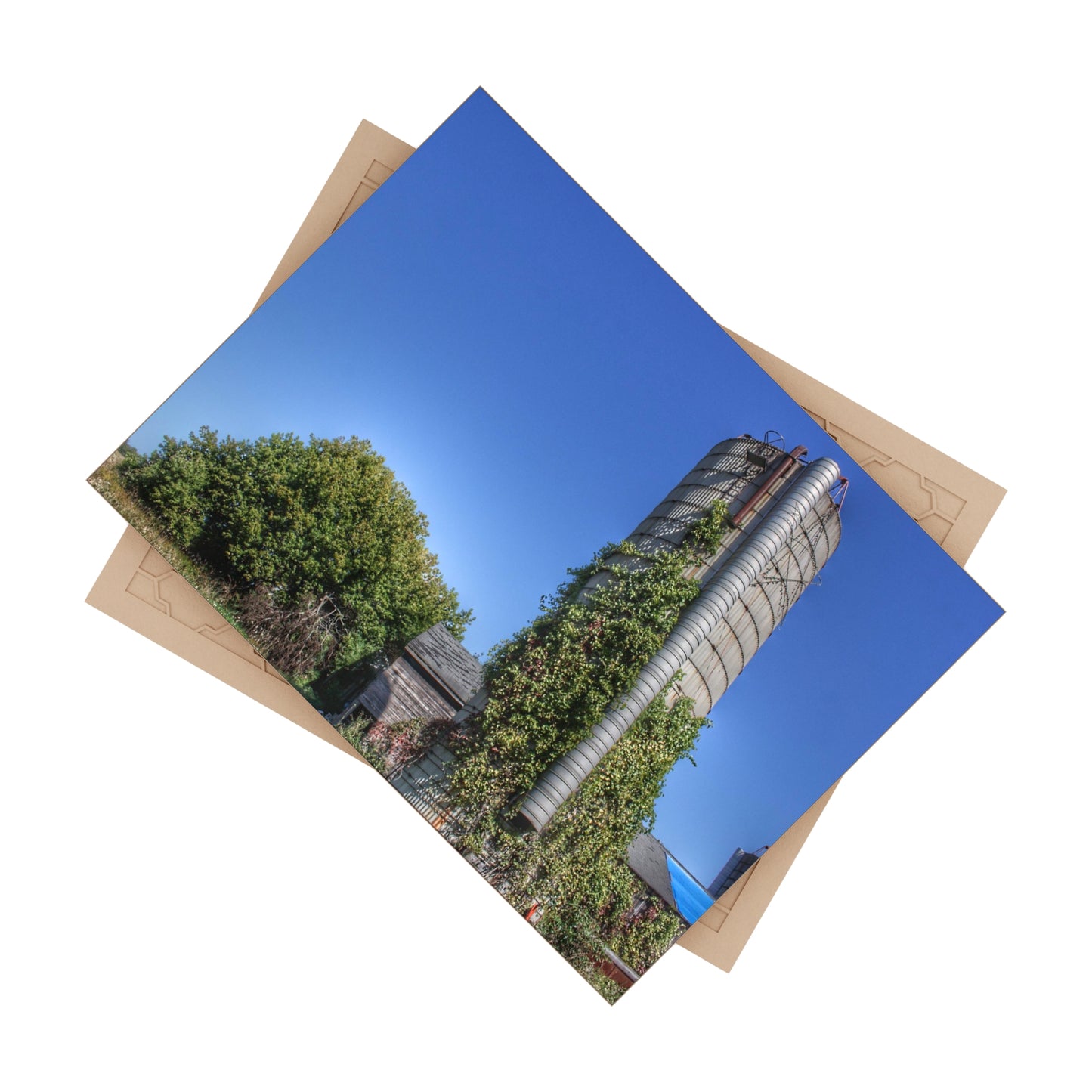 U R There Photography Bordman Road Old Grey and Silo I Rustic Farmhouse Decorative Ceramic Tile