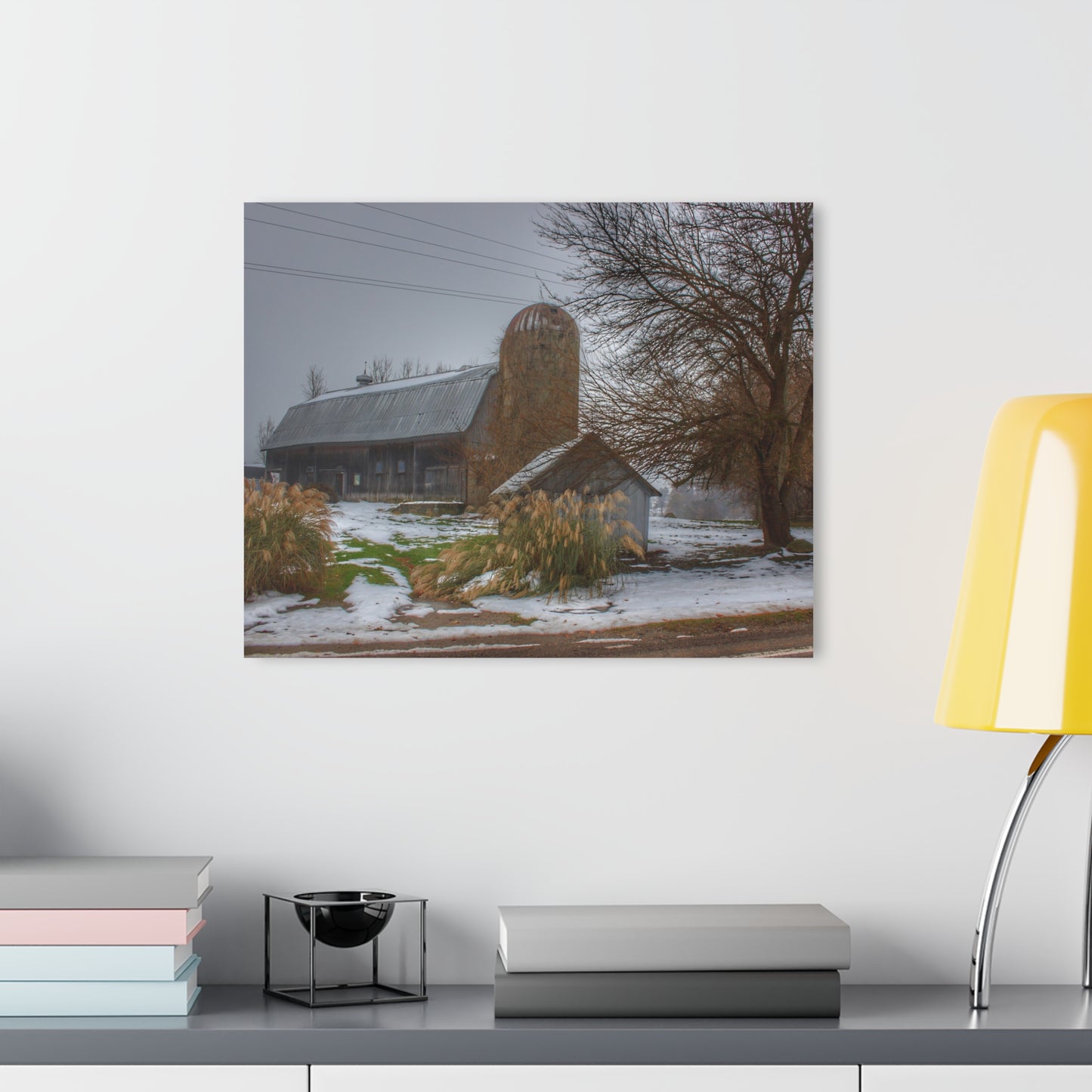 U R There Photography Ludwig Road Greys in the Fog Rustic Farmhouse Acrylic Wall Print