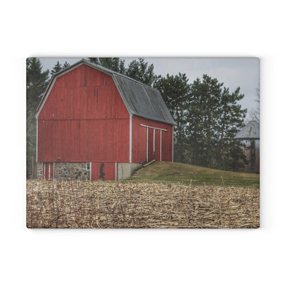 U R There Photography Fostoria Road Standing Man Red Rustic Farmhouse Tempered-Glass Cutting Board