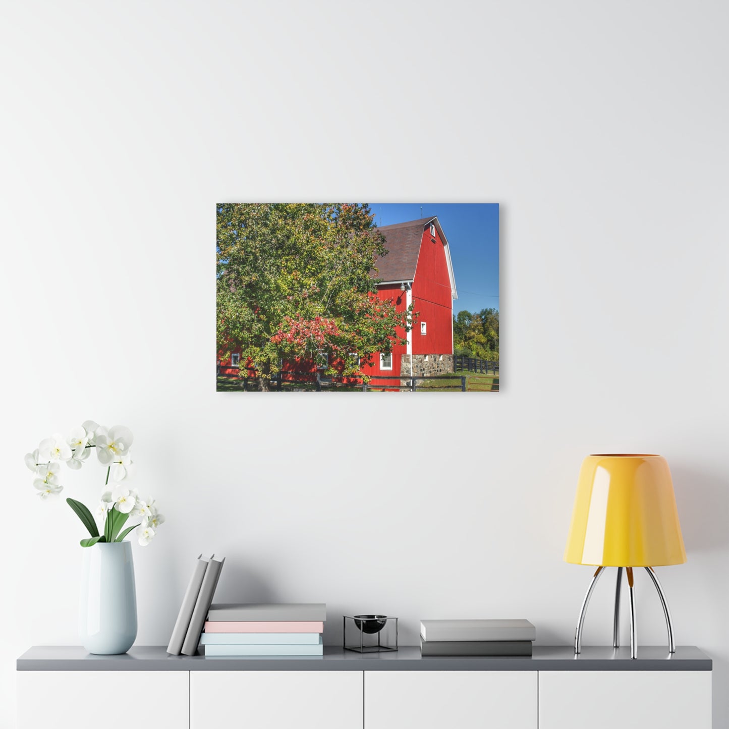 U R There Photography Oakwood Road Red Rustic Farmhouse Acrylic Wall Print