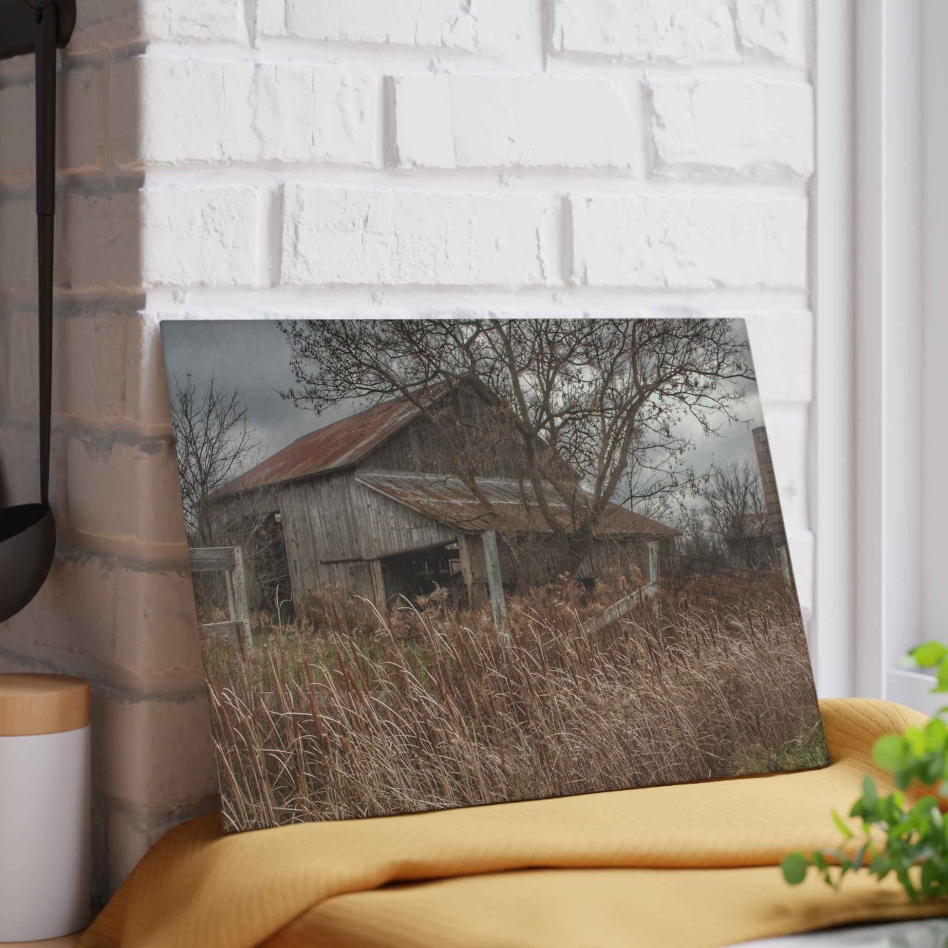U R There Photography Grey Saltbox Rustic Farmhouse Tempered-Glass Cutting Board
